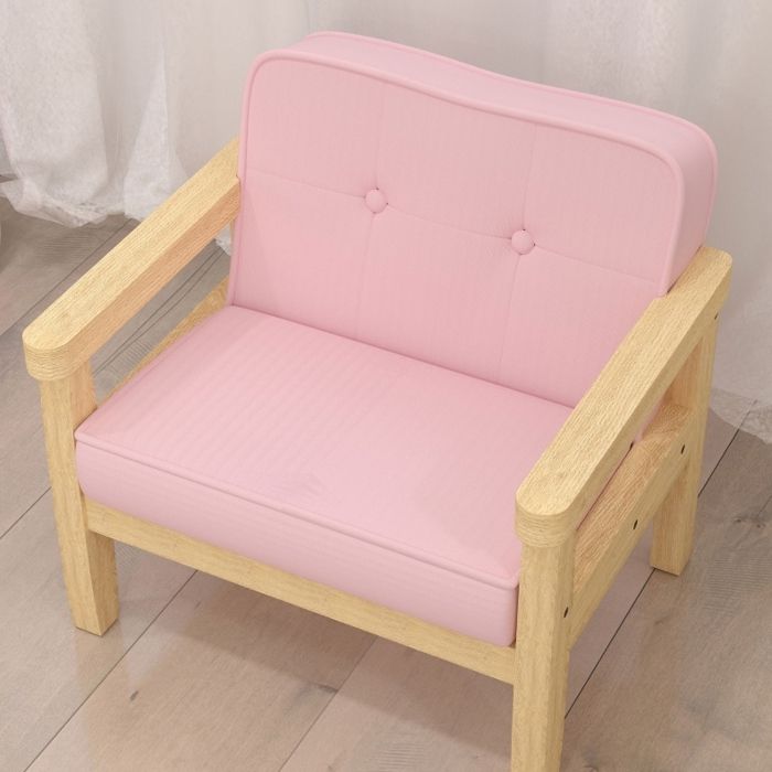 Fauteuil enfant rose – structure en bois – aspect velours côtelé – 465 x 44 x 45 cm