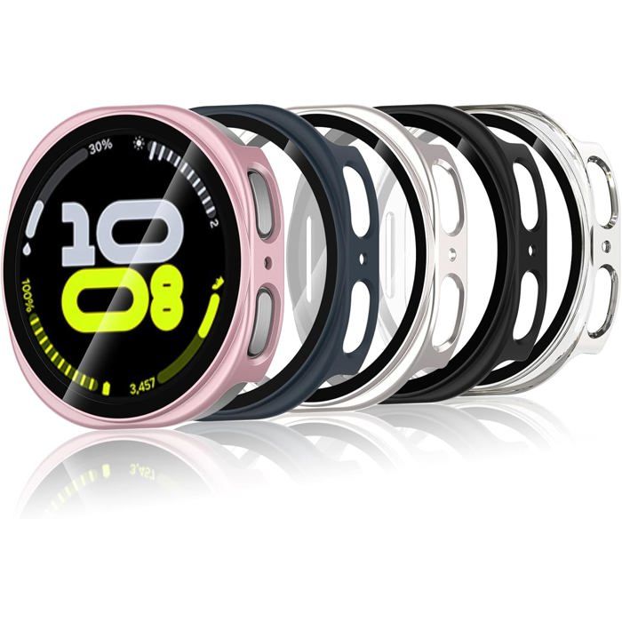 Lot De 5 Coques Samsung Galaxy Watch 9/8 40 mm – PC + Verre Trempé HD – Transparent Noir Argent Rose & Bleu