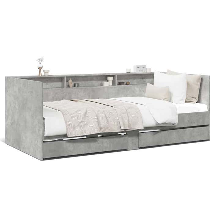 Lit de Jour avec Tiroirs sans matelas lit simple Gris Béton 90x190 cm en bois dingénierie et 2 tiroirs intégrés EU385392