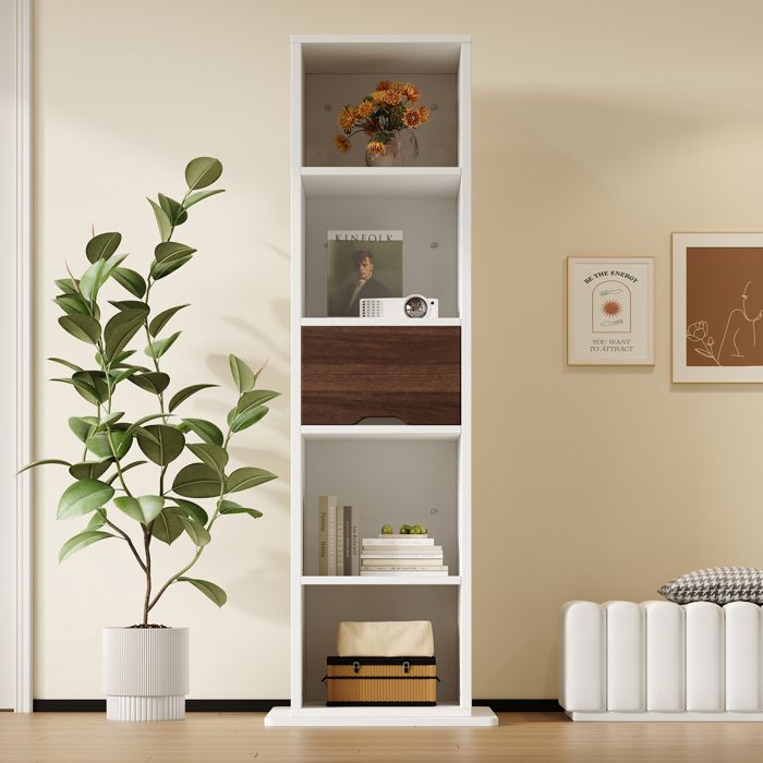 Armoire miroir pivotante blanche avec étagères et tiroir miroir pleine longueur sur pied 45x45x168 cm