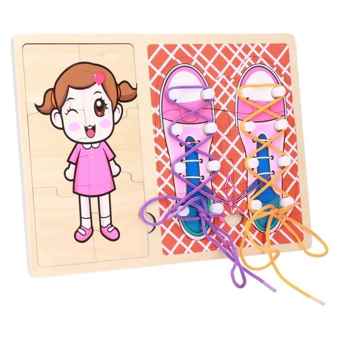 Planche D'apprentissage Pour Habiller Les Enfants - Bois, 20x30cm - Lacer, Boutonner, Fermer Zip, Boucle - Montessori 3-8 Ans