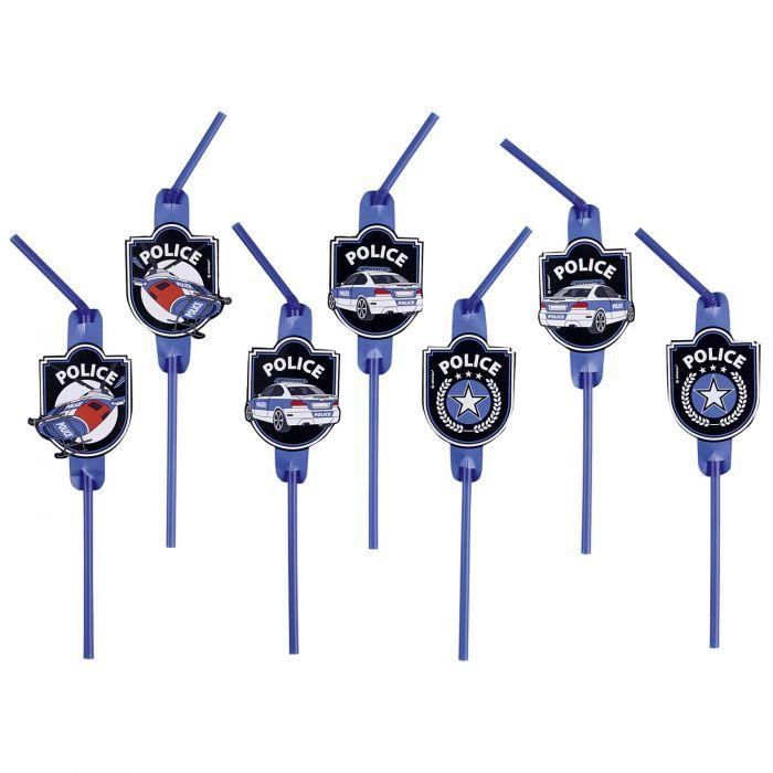 Lot De 8 Pailles Police Decoration Anniversaire Cdiscount Maison