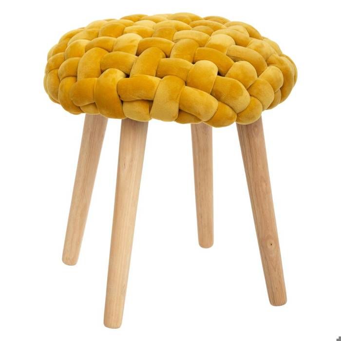 Tabouret Akemi tricot jaune moutarde - Atmosphera Créateur dintérieur Tabouret Akemi tricot jaune moutarde - Atmosphera Créateur dintérieur