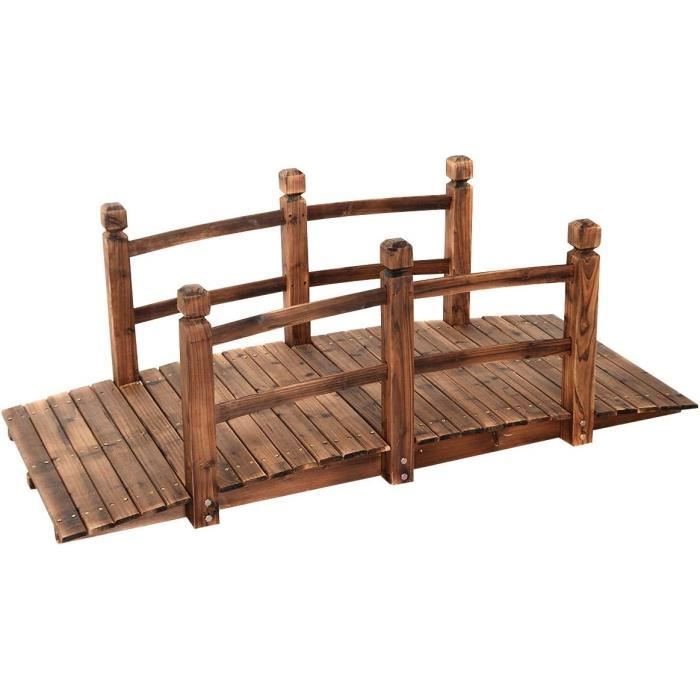 Pont en Bois Rustique et Massif avec Main Courante Décoration de Jardin Pont dÉtang Charge max. 100 kg 150X67X55CM