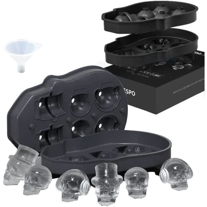 Moule à Glaçons Crâne En Silicone - 6 Crânes Avec Couvercle + Entonnoir - Pour Whisky, Cocktails, Gelées, Chocolat