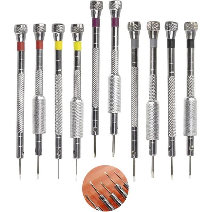 Kit 8 Tournevis De Précision Pour Lunettes Et Montres – Acier Inoxydable – Tailles 0.6 à 2.0 Mm – Démagnétiseur Inclus