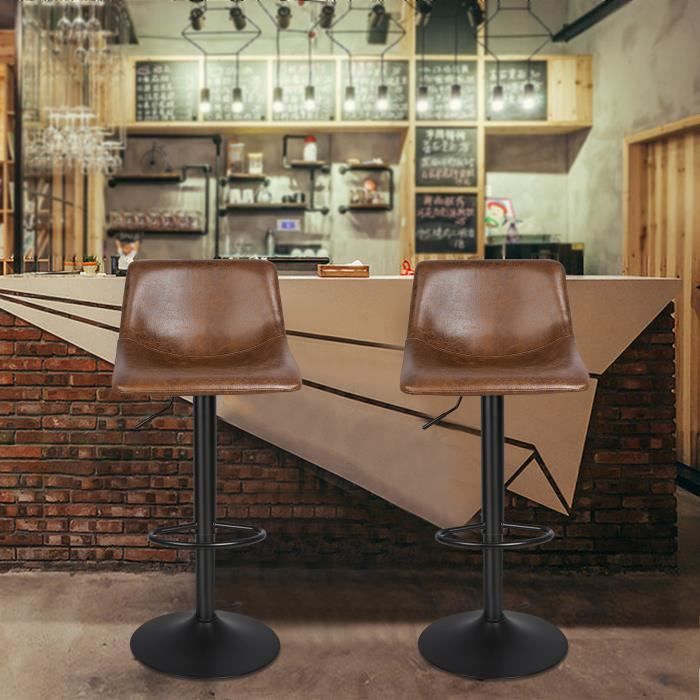 Tabouret de bar marron LUXSTORE - Lot de 2 - Réglable en hauteur - Style Vintage - Poids jusquà 120 kg