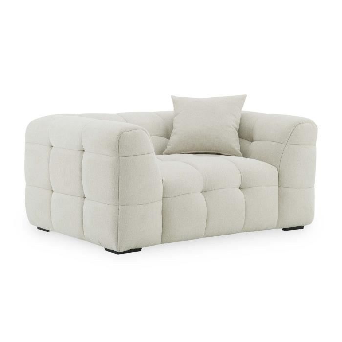 fauteuil layna - tissu beige - style contemporain - largeur 145cm - profondeur 103cm - hauteur 70cm