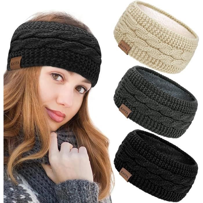 Cache- Ear d'hiver pour femme, bandeau tricoté épais, bandeau élastique  pour