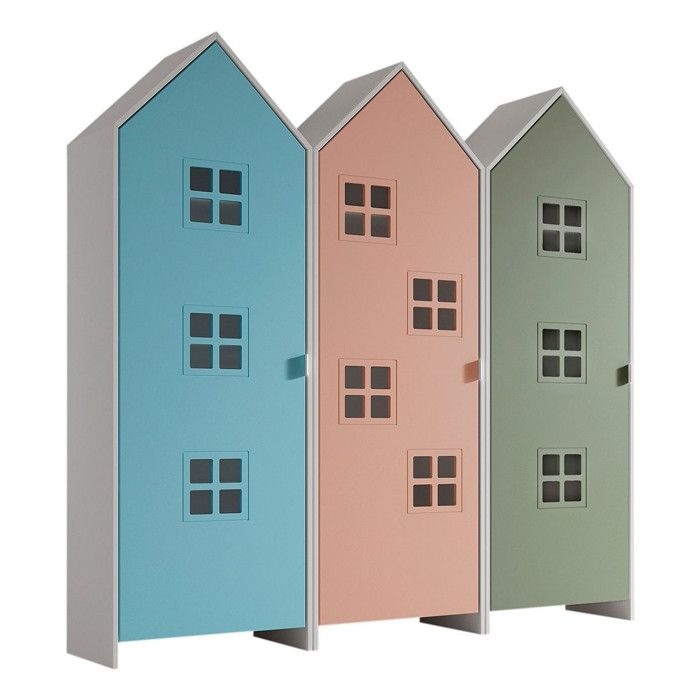 Pack - 3 Armoires Enfant Casami Bruges 171cm Bleu Rose & Vert
