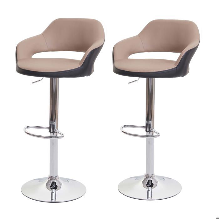 Lot de 2 tabourets de bar chaises de comptoir en synthetique taupe et noir 04_0000141