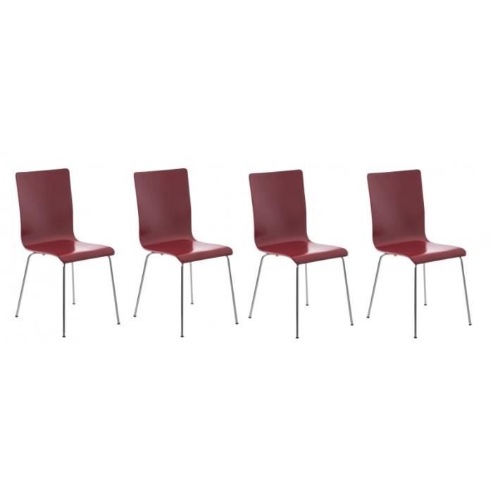 Lot De 4 Chaises De Cuisine En Bois Rouge Et Métal Cds10161