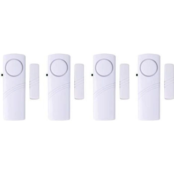 JEU DE 4 ALARME CAPTEUR DETECTEUR SANS FIL POUR PORTE OU FENETRE 95dB ADHESIF