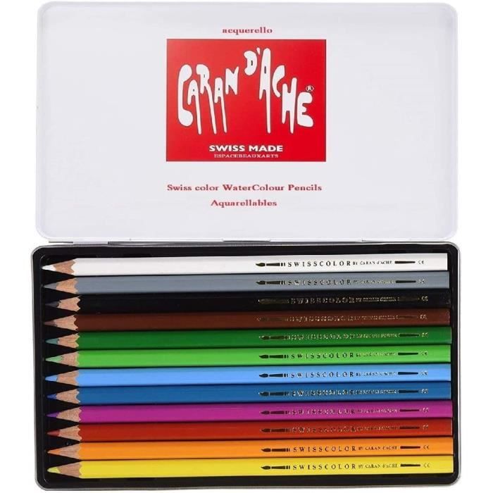 CARAN D ACHE 12 Crayons de couleur Aquarellables Swiss color[608