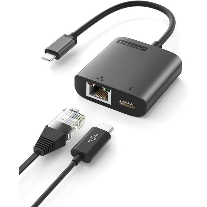 Adaptateur USB-C vers Gigabit Ethernet de Charge, Adaptateur Thunderbolt 3 USB  C vers RJ45 Réseau LAN Ethernet Gigabit de Cha[K68] - Cdiscount Informatique