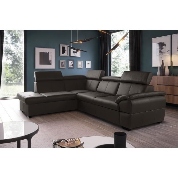 Canapé dangle convertible en cuir italien de luxe 5/6 places TONY avec coffre chocolat angle gauche