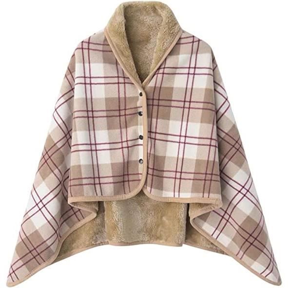 Poncho plaid à capuche taupe femme