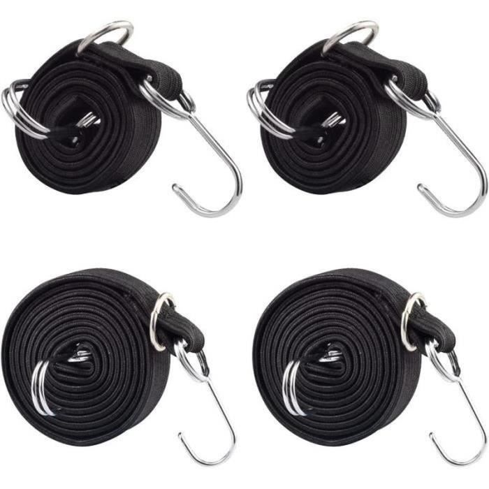 Lot De 4 Tendeurs élastiques Pour Porte-bagages - Longueurs 40, 60, 70, 90 Cm - Crochets Robustes - Pour Vélo, Moto, Camping