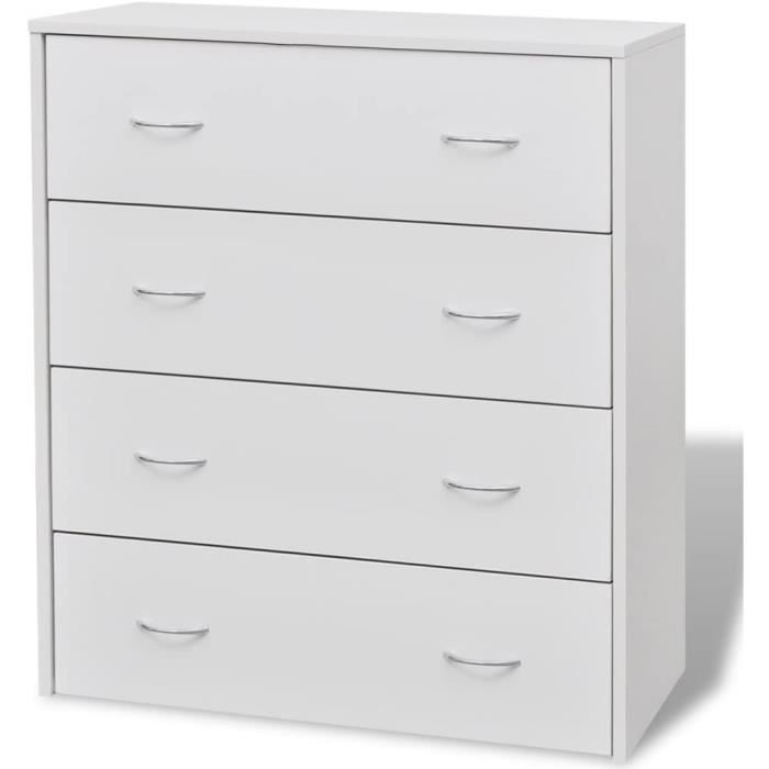 Buffet de Rangement Festnightc avec 4 Tiroirs - Blanc - Bois - Panneaux de particules