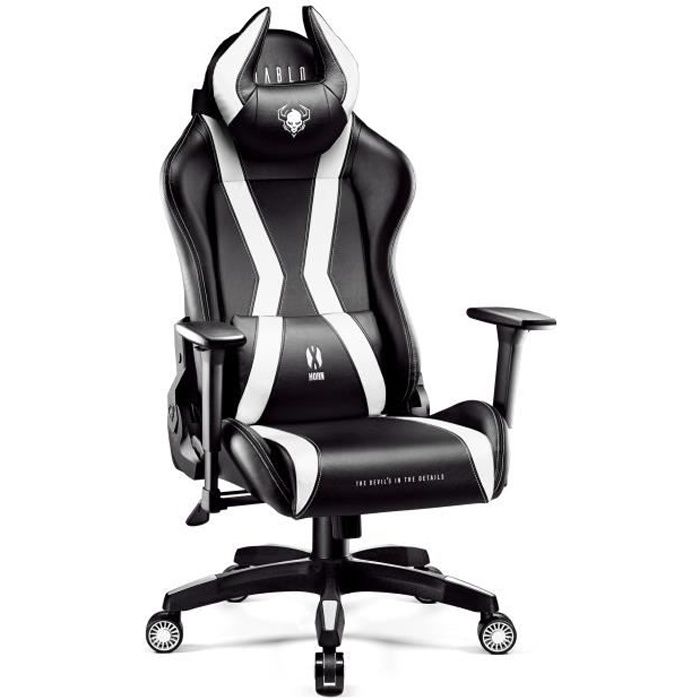 DIABLO Chaise Gaming -  - X-Horn 2.0 - Cuir synth&eacute;tique - Accoudoirs 3D - Inclinable 160&deg; - Noir-Blanc 