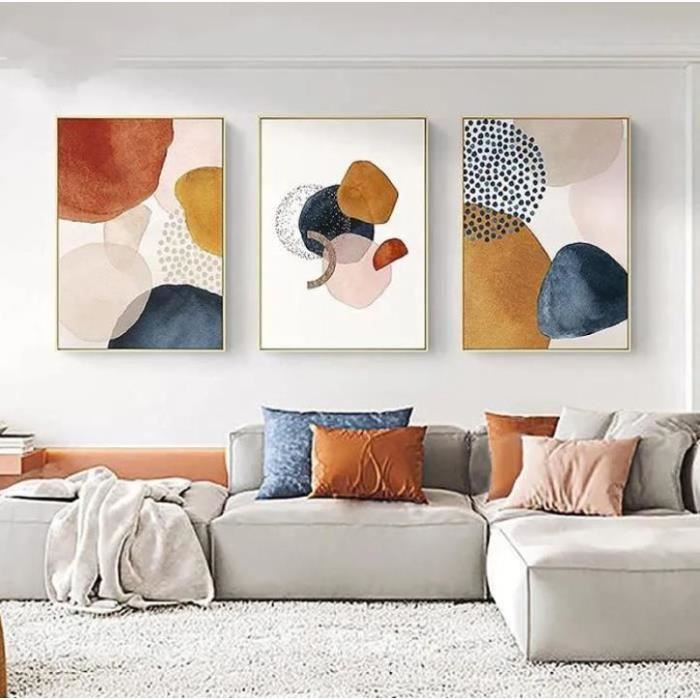 Art mural abstrait géométrique ligne art orange aquarelle affiche ...