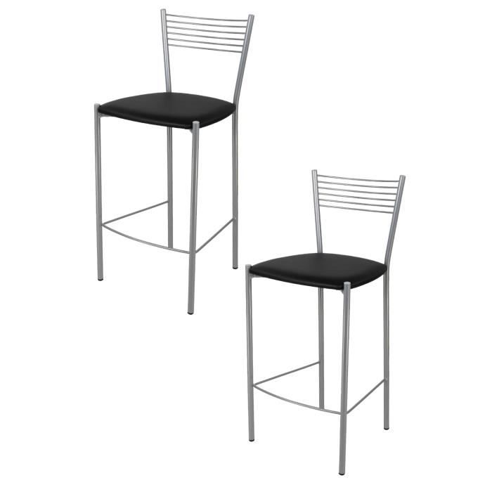 Tommychairs - Set 2 tabourets bar ELEGANCE robuste structure en acier peindré en aluminium et assise en cuir artificiel noir