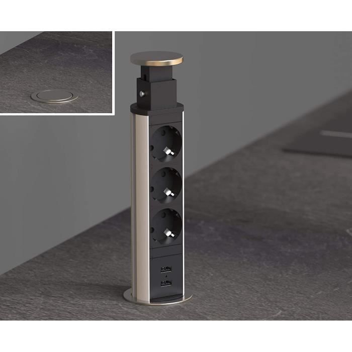 Schutte Multiprise Escamotable Pour Le Plan De Travail 2 X Usb Et 3 X 230 V Prise Encastrable Pour La Cuisine A Eacu Cdiscount Bricolage