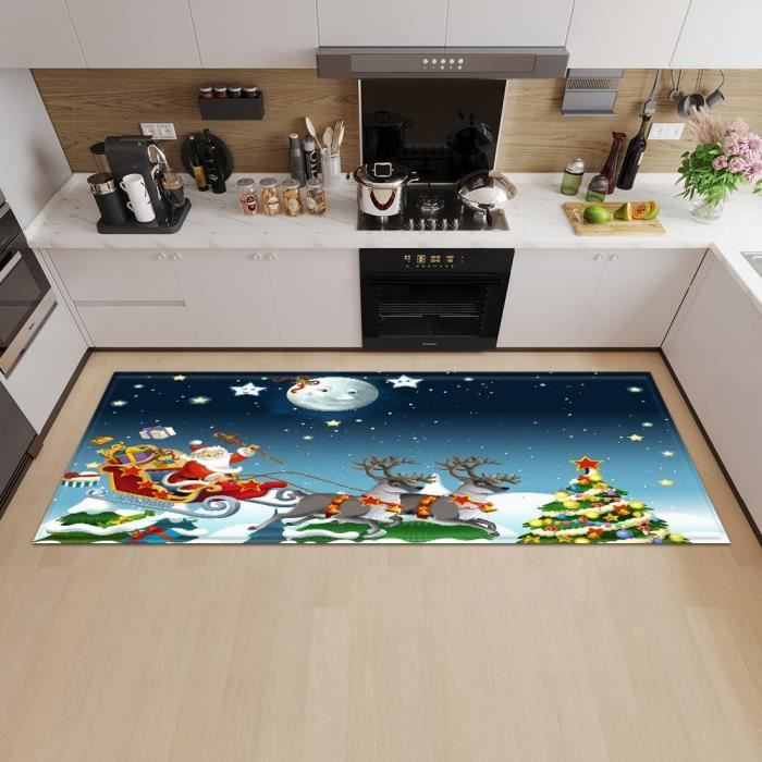 Set De 3 Tapis De Cuisine De Noël - Motifs Bonhomme De Neige Et Sapin, Tailles 40x60, 50x80, 40x120 Cm, Polyester - 4