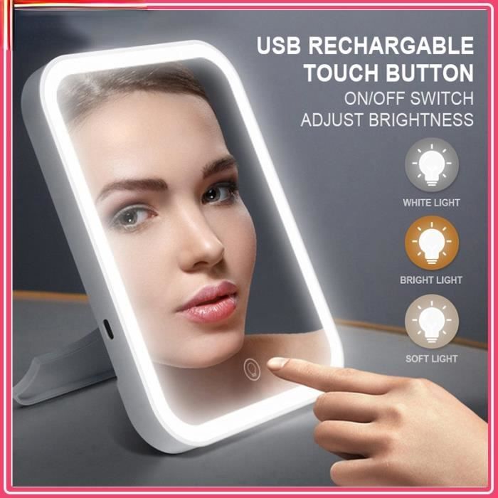 Miroir De Maquillage Led Écran Tactile 3 Lumières Pliant Compact Portatif  Miroir De Coiffeuse Debout Avec Grossissement 5x, Mode en ligne