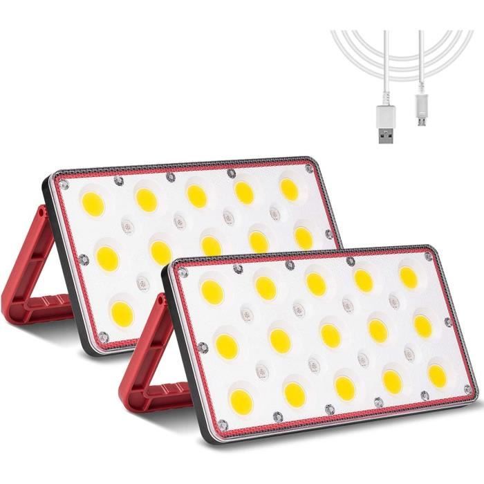 Projecteur LED Rechargeable 24W 1000LM Projecteur Chantier 5 Modes de Luminosité Réglables Lampe de Travail 5000mAh(2 Pièces)