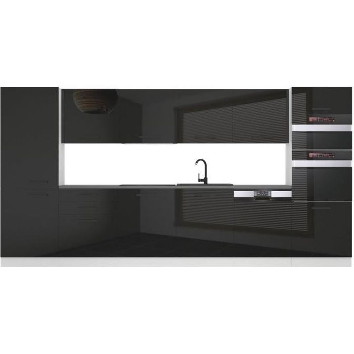 Cuisine Complète - B BELINI GROUP - NAOMI - Noir Très Brillant - 240 cm - Design Contemporain