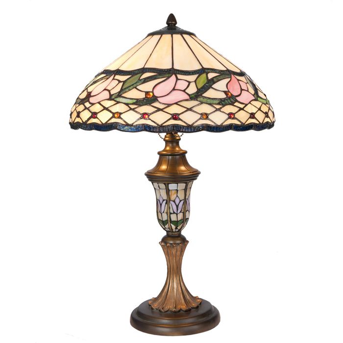 Lampe de table Tiffany Ø 40x60 cm Beige Rose Verre Fleur 5LL-5774