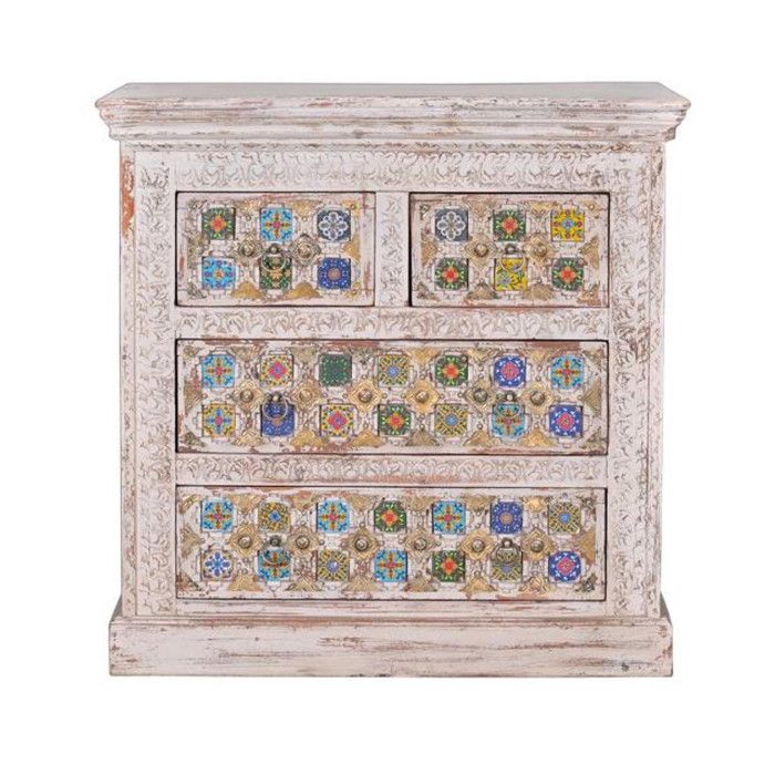 Commode 4 tiroirs - Giner y Colomer - Bois de manguier - Céramique - Détails en bronze