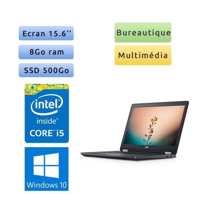 Dell Latitude E5570 – Windows 10 – i5 8Go 500Go SSD – 15.6 – Webcam – Ordinateur Portable PC 246 Noir