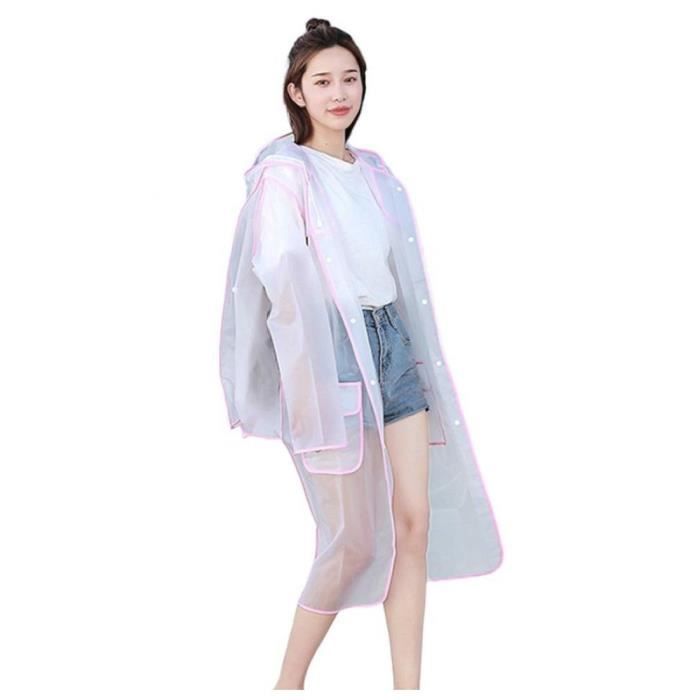 Portable Eva Raincoat avec hotte poncho de pluie réutilisable Poncho pour adultes (rose, m)