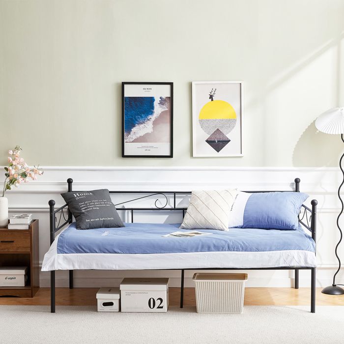 DORAFAIR Lit simple - 90 x 190 cm - Métal - Blanc - Sommier inclu