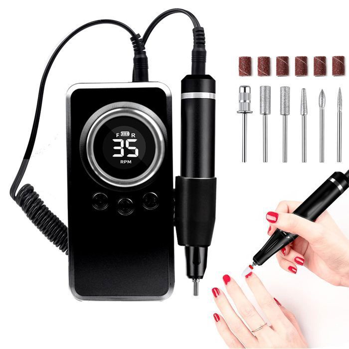 Ponceuse pour Ongles Professionnel35000 RPM Kit de Lime à Ongles Électrique avec 6 Embouts kit ongles et Affichage de LCD-Noir