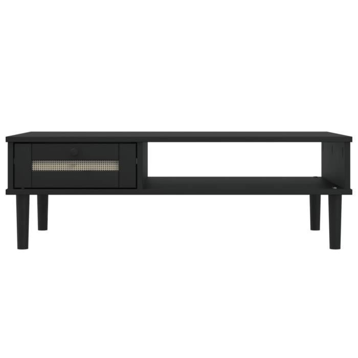 Table basse - ESTINK - SENJA - Bois massif - Noir - Résine tressée ...