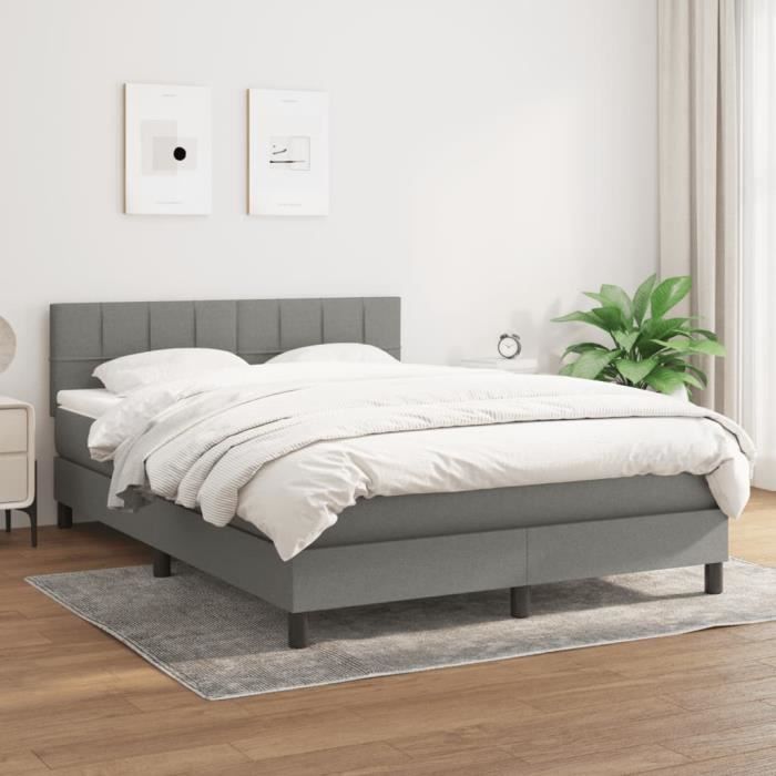 cadre de lit - famirosa - lit à sommier tapissier avec matelas - gris foncé - 2 personnes - ressorts ensachés