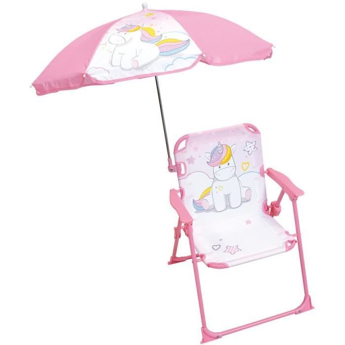FUN HOUSE Licorne Chaise pliante camping avec parasol - H.38.5 xl.38.5 x P.37.5 cm + parasol ø 65 cm