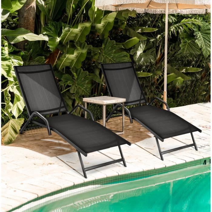 GIANTEX Lot de 2 Transat Chaise Longue Bain de Soleil Dossier Réglable à 5 Positions Textile+Cadre en Fer pour Jardin/Piscine Gris GIANTEX Lot de 2 Transat Chaise Longue Bain de Soleil Dossier Réglable à 5 Positions Textile+Cadre en Fer pour Jardin/Piscine Gris