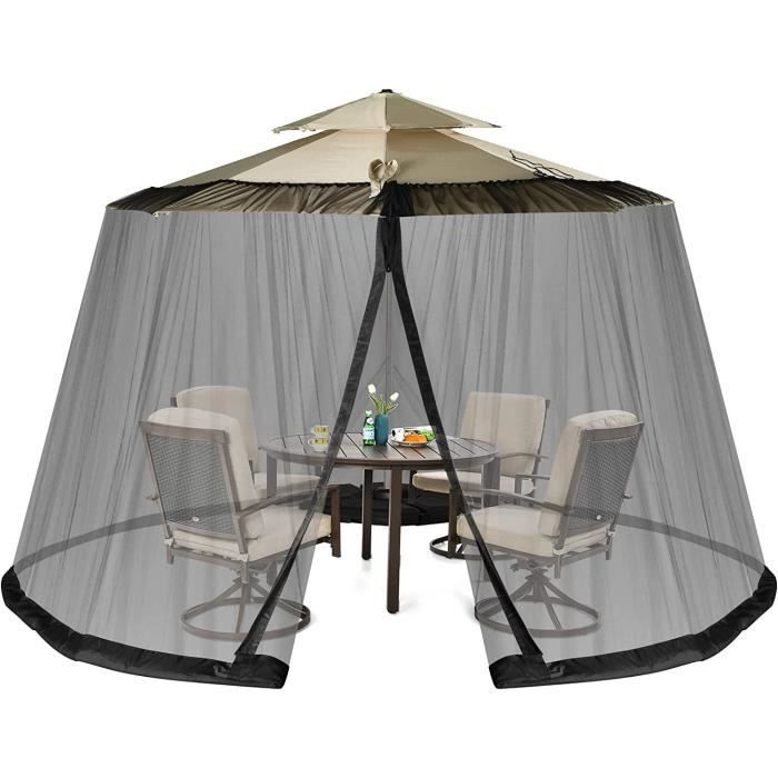 GOPLUS Moustiquaire Réglable 243-3m pour Parasol et Tonnelle de Camping avec 2 Portes à Double Fermeture EclairFilet pour Parasol
