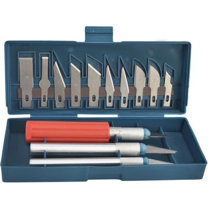 Kit Cutter de précision 13 pièces avec boite de rangement aimantée (Inclus 3 cutters + 10 lames de rechange) - 5902367977986