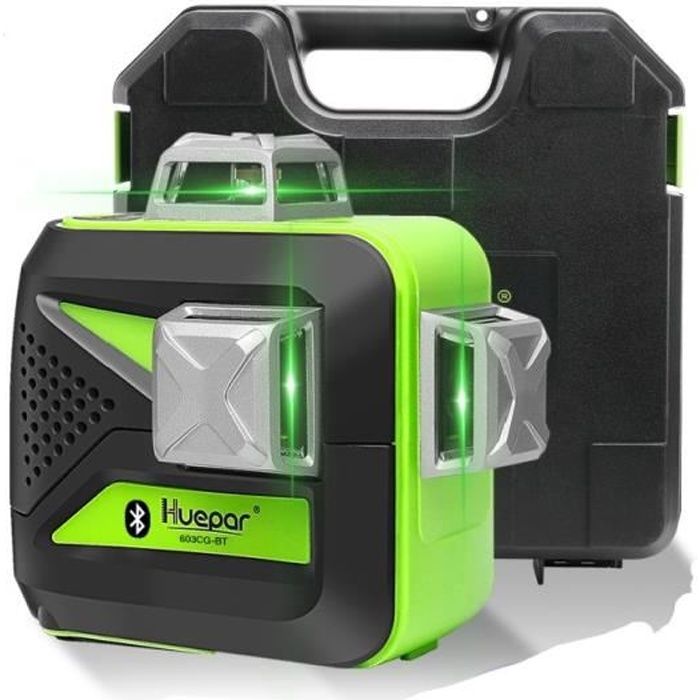 Huepar 3x360 Niveau Laser 3D Faisceau Vert Bluetooth Laser Autonivelant  Mode Impulsé Base Magnétique Étui Transport Rigide-603BT-H - Cdiscount  Bricolage