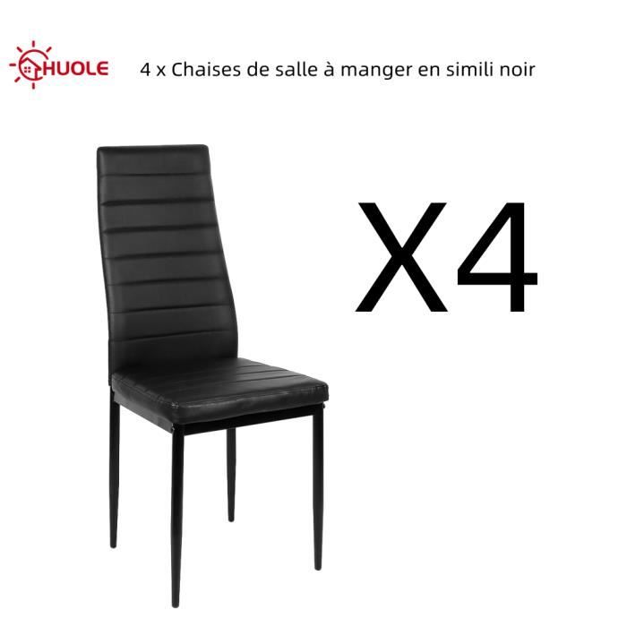 HUOLE 4 x Chaises de salle à manger en simili noir avec dossier haut Hauteur totale 98 cm