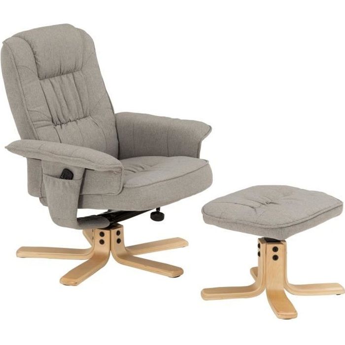 fauteuil de relaxation charly avec repose-pieds pouf siège pivotant dossier inclinable assise rembourrée relax, en tissu gris