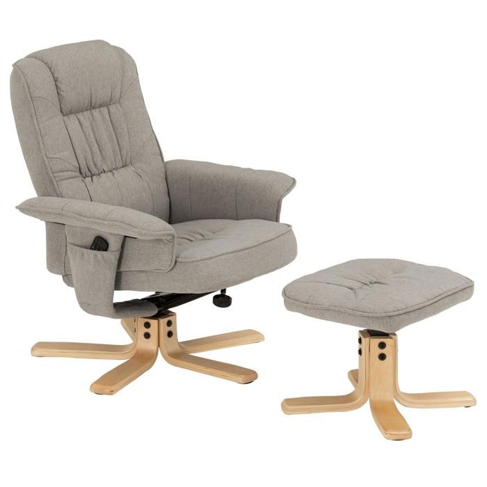 fauteuil de relaxation charly avec repose-pieds pouf siège pivotant dossier inclinable assise rembourrée relax, en tissu gris