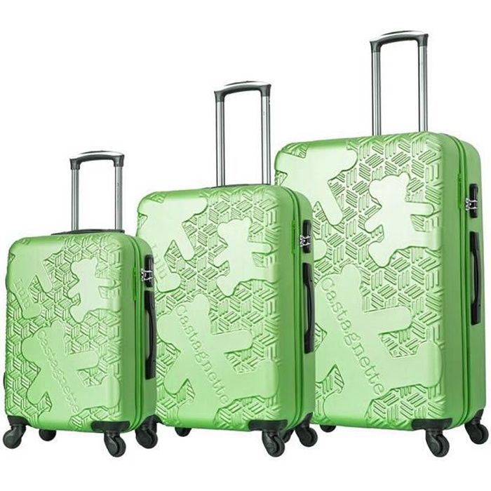 lulu castagnette - ensemble de 3 valises à roulettes vert - ll-t521 green