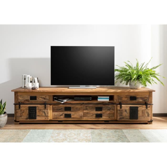 Meuble TV 240x50 Manguier laqué Bois naturel RAILWAY N° 156