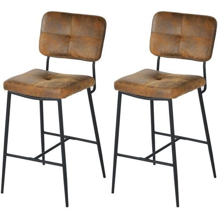MEUBLES COSY Lot de 2 tabourets de bar industriels avec dossier en suédine - INDEPENDENCE BAR